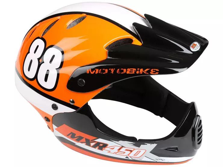 An orange Motorbike MR450 Full Face Helmet.