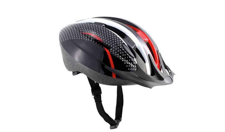 Challenge Kids Argos helmet in black with red and white design.