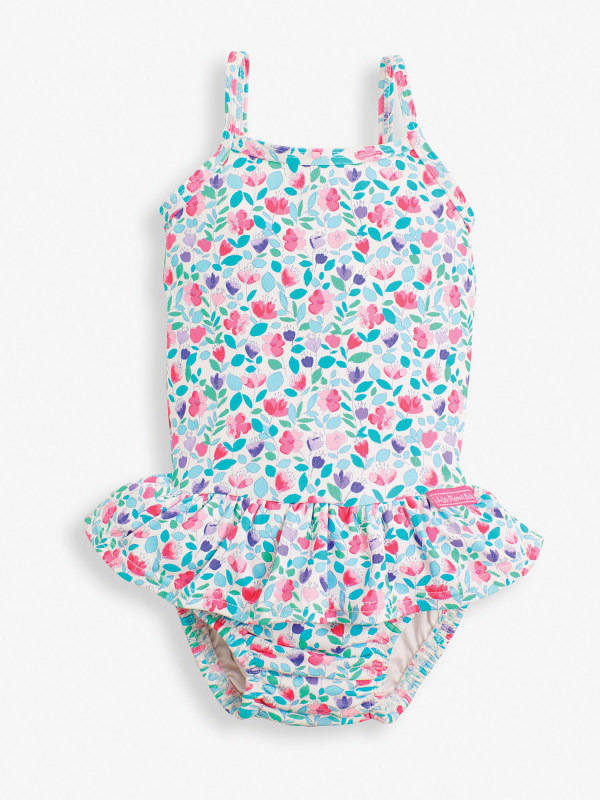 A floral Girls' Swimsuit With Nappy.
