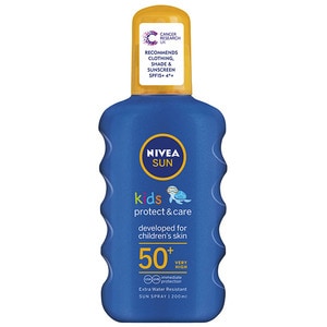 A Nivea Sun Kids Suncream Spray SPF 50+ bottle.