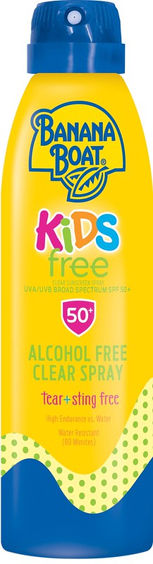 A Banana Boat Kids Ultramist Tear-Free Spray SPF 50 bottle.