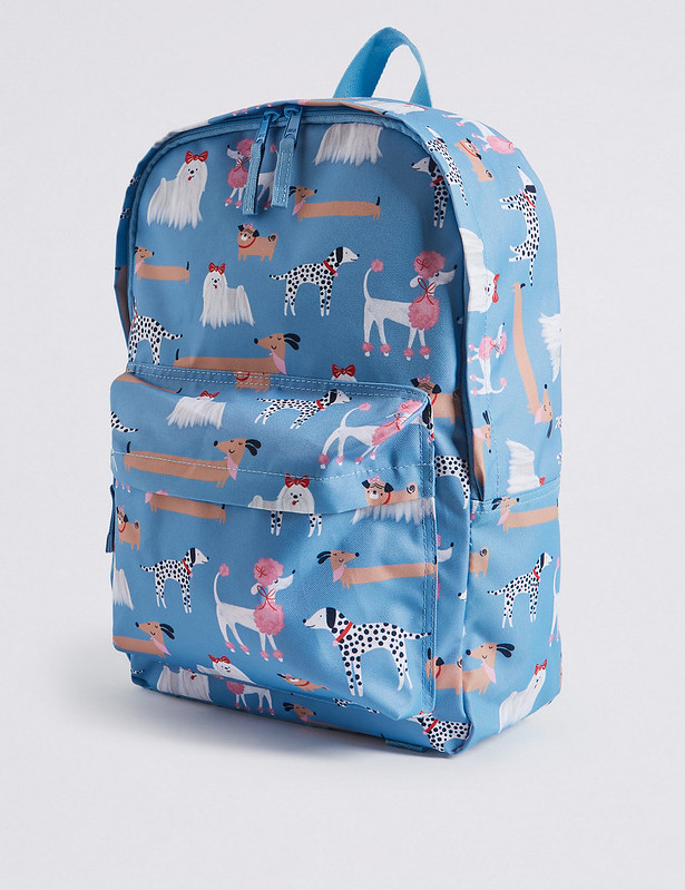 Dog pattern M&S Kids Water Repellent School Backpack.