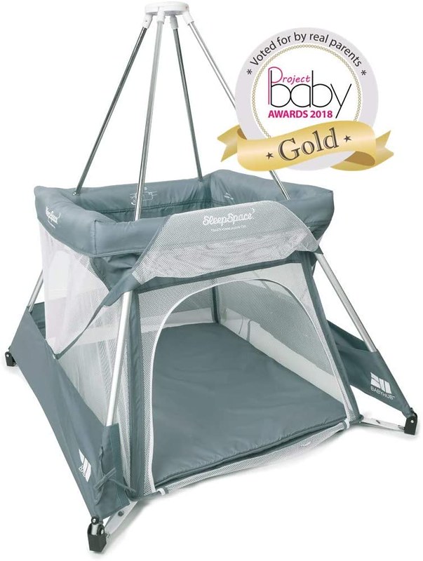 Grey Baby Hub Sleep Space Travel Cot.