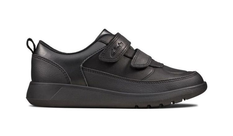 Black Clarks Scape Flare Black Leather School Shoes.