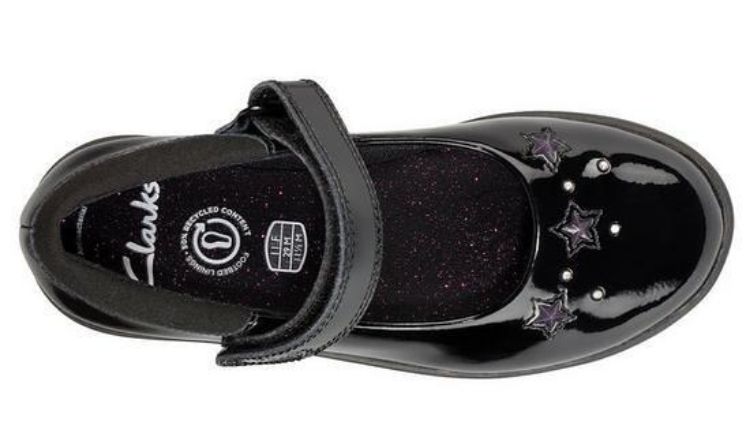 Clarks Etch Bright Kid Black Patent Girls' School Shoes.