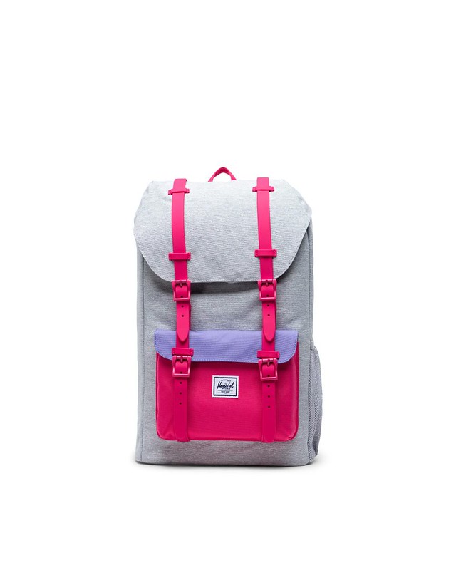 Pink and grey Little America Backpack.