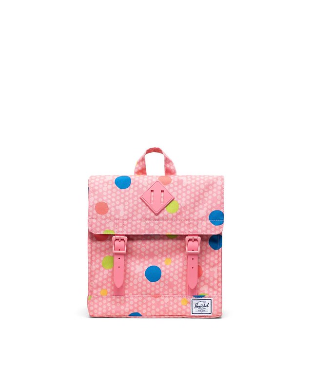 Pink and spotty Survey Backpack for kids.