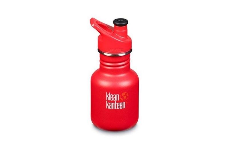 Red Klean Kanteen Stainless Steel Water Bottle With Sport Cap.