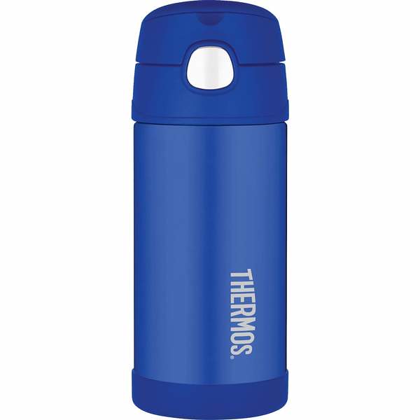 Blue Thermos FUNtainer Stainless Steel Straw Bottle.