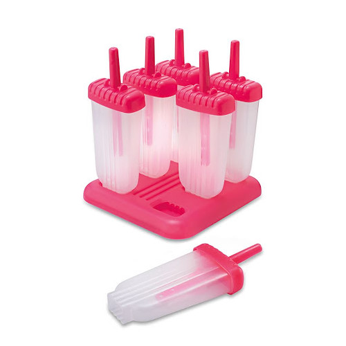 Pink and clear ice lolly moulds.