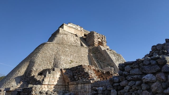 Pyramid structure a typical feature of Mayan architecture.