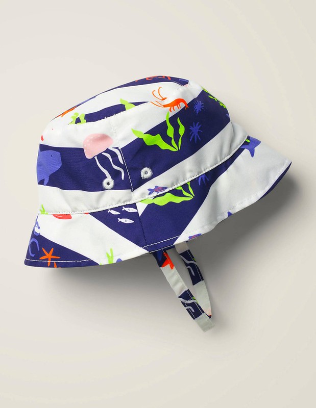 Boden Printed Woven hat with sea creatures on it.