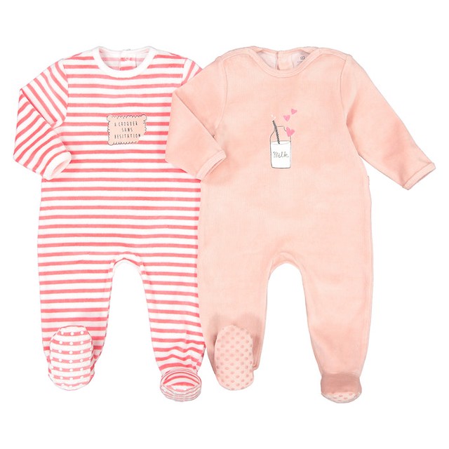 Pack of 2 Velour Sleepsuits.