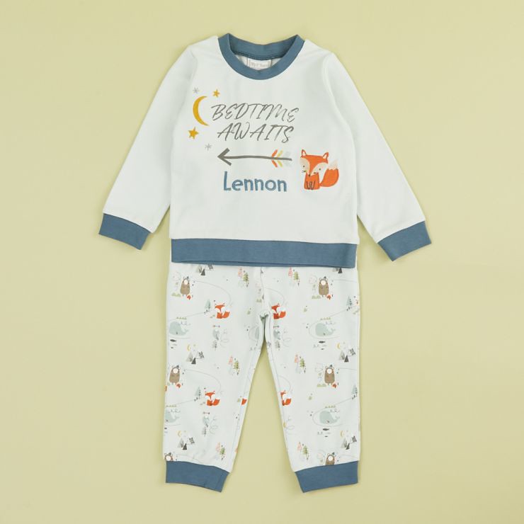 Personalised Blue Woodland Animals Pyjama Set.
