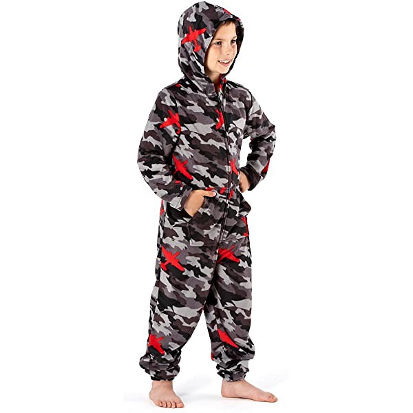 Boys Camo Print Warm Fleece Onesie.