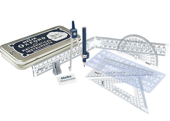 Helix Oxford Premium Maths Set including a pair of compasses, ruler, set squares and more.