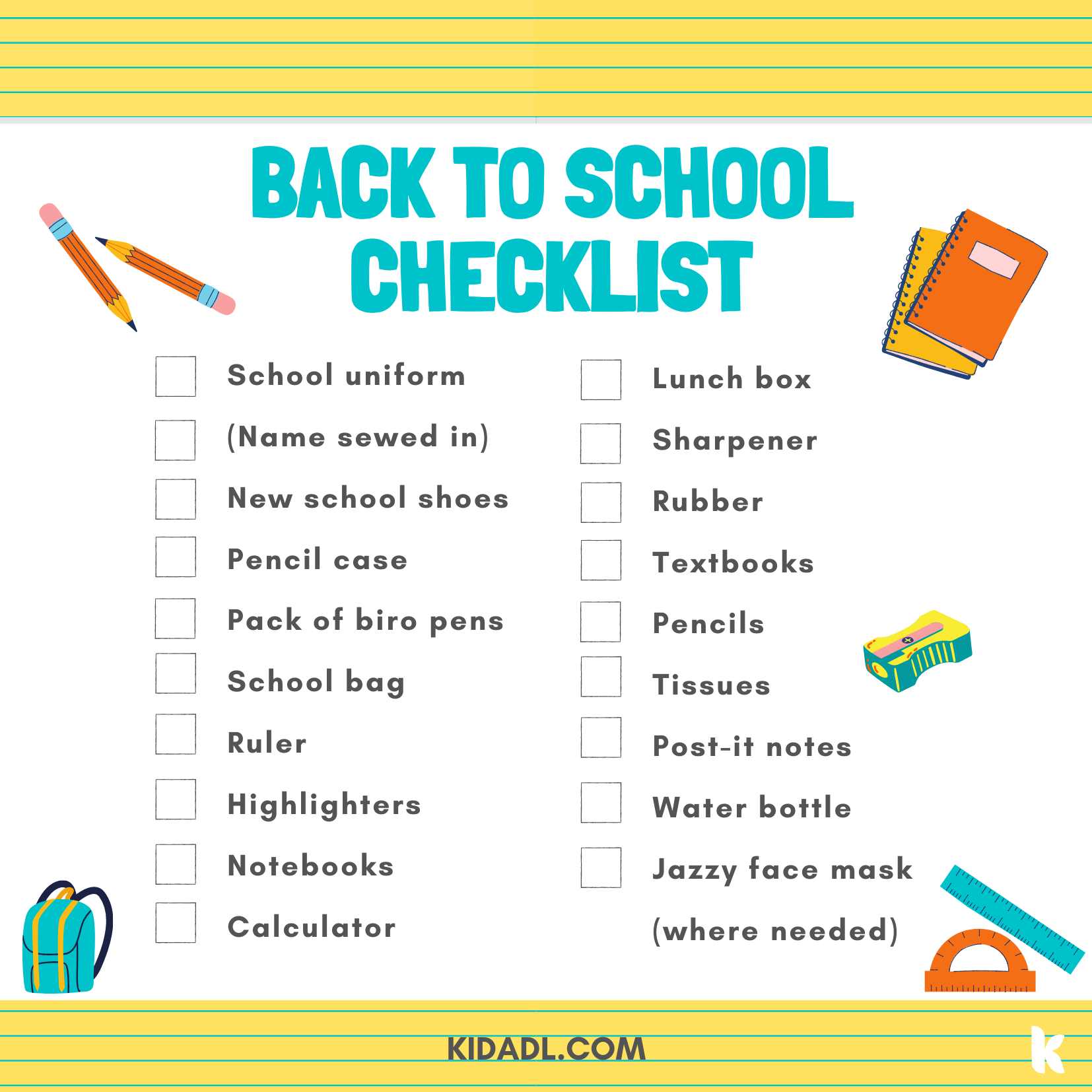 Back to school checklist
