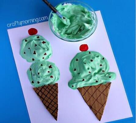 Puffy paint used to paint the scoop of ice cream on an ice cream cone.
