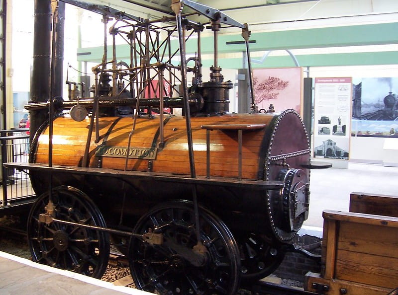 Stephenson's Locomotion No.1, on display in a museum.