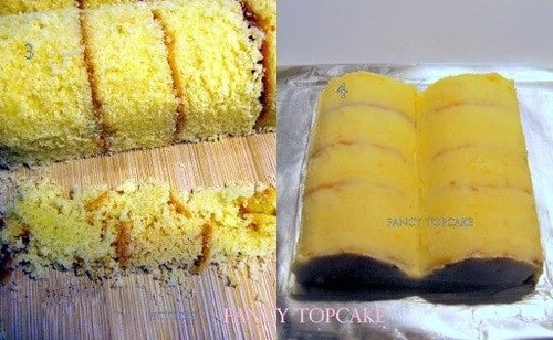 Steps showing cakes arranged to make a book shape with smoothed edges.