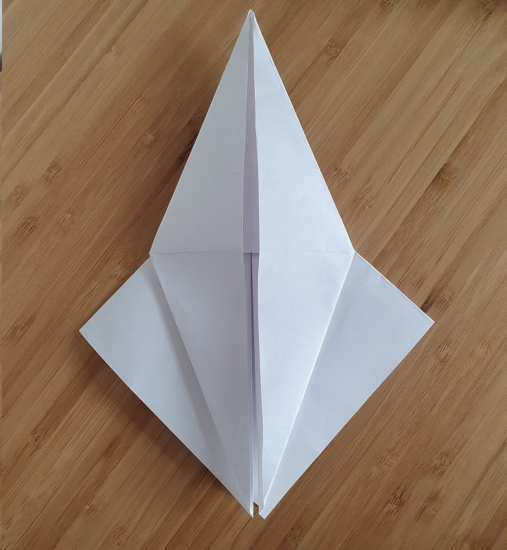 Step 3 to making an origami crow.
