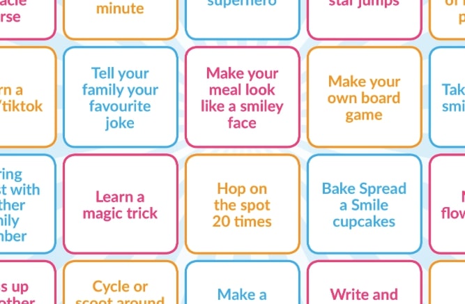 Kidadl Family Challenge Bingo card.