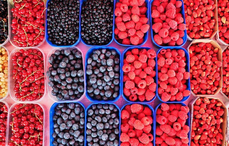 Various boxes of berries.