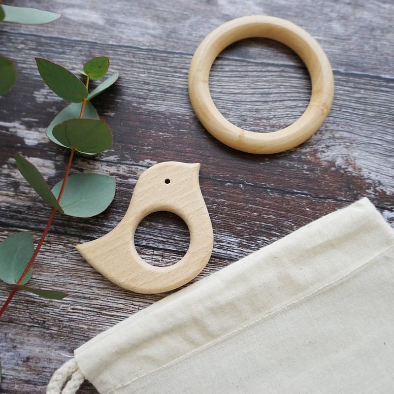 Sparks & Daughters Wooden Baby Bird And Teether Set.