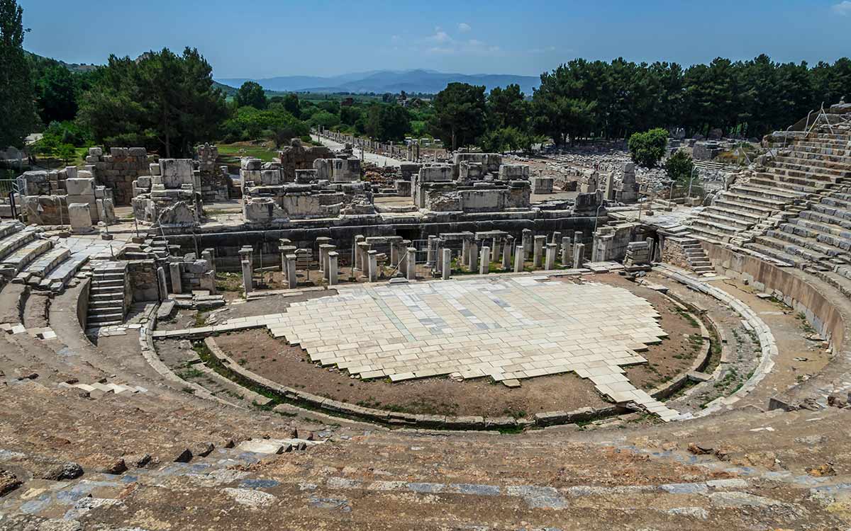 The ruins of a Roman amphitheatre where gladiators fought.