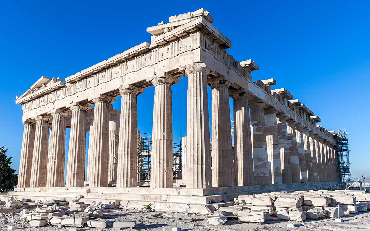 Ancient Greek ruins on a sunny day.