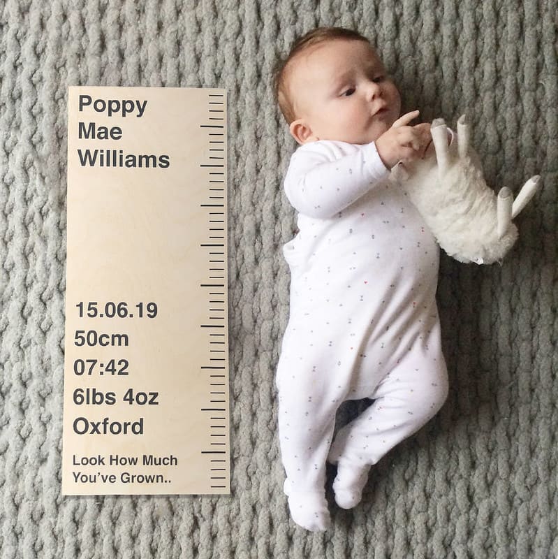 Sophia Victoria Joy Personalised Wooden Birth Ruler.
