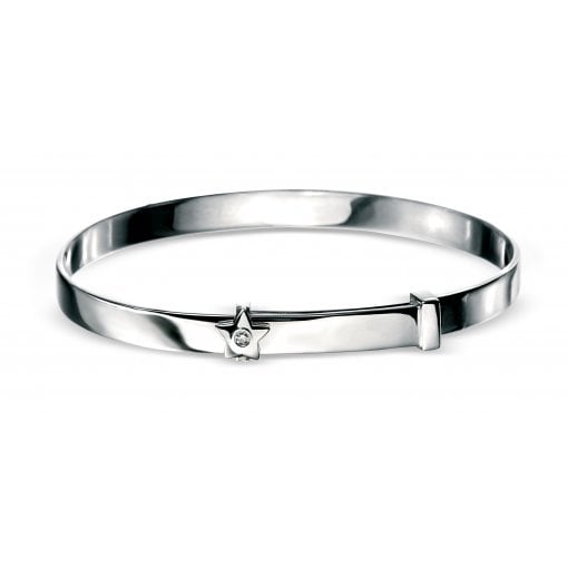 D For Diamond Silver Diamond Set Star Expandable Baby Bangle.