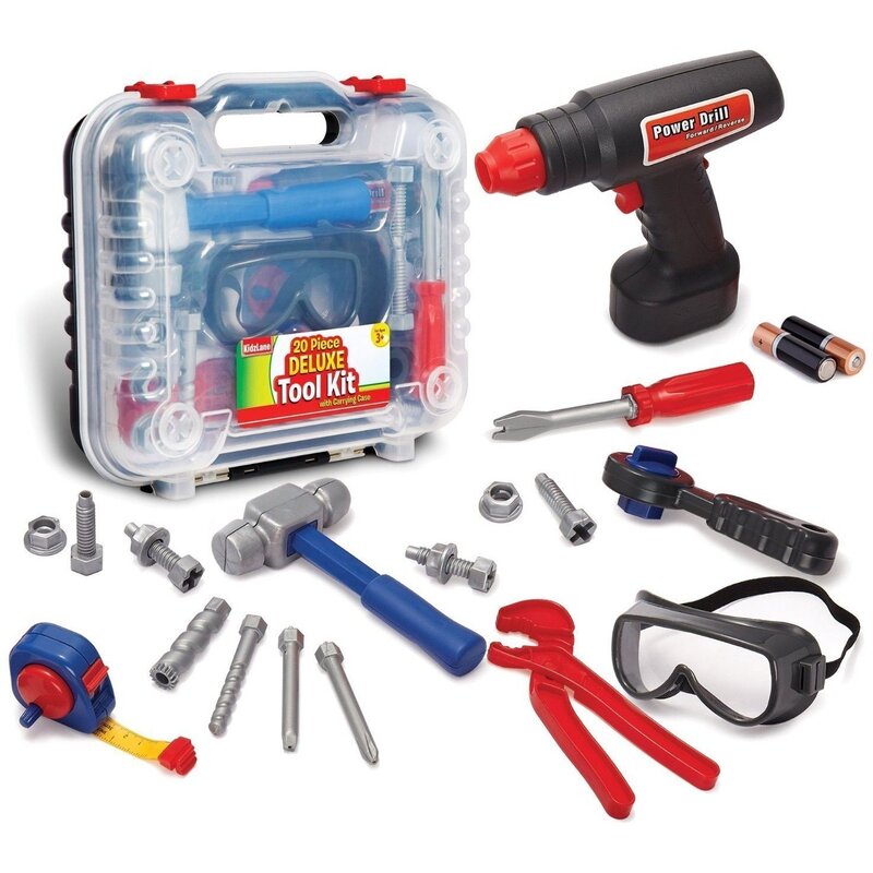 Kidzlane Durable Kids' Tool Set With Electronic Cordless Drill.