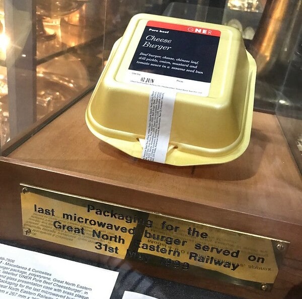 The packaging of the last cheeseburger served on the GNER.