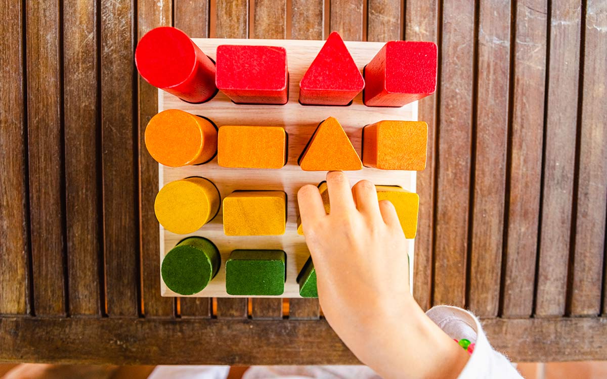 Colourful rows of different shaped blocks to demonstrate a solid to KS2 kids.