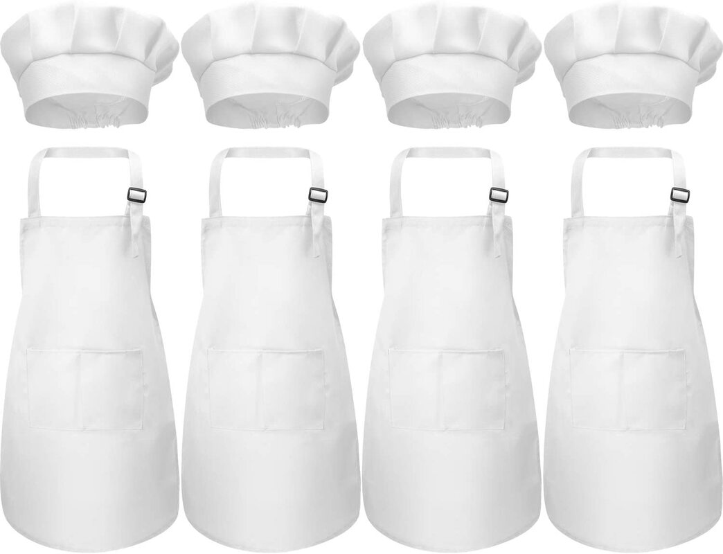 8 Pieces Kids' Apron And Chef Hat Set.