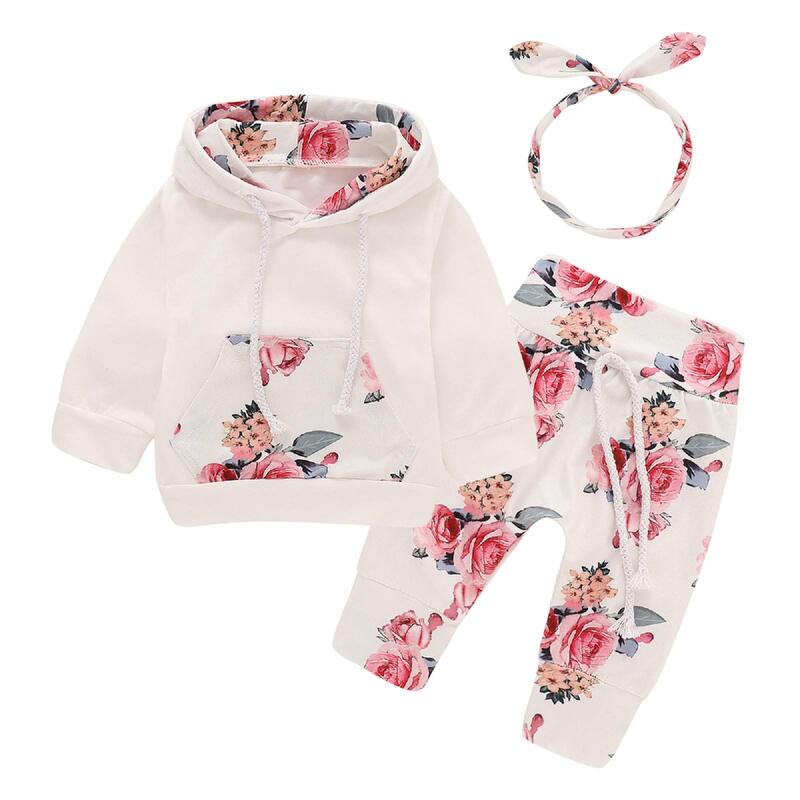 Puseky Newborn Baby Girl Long Sleeve Floral Top & Bottoms.
