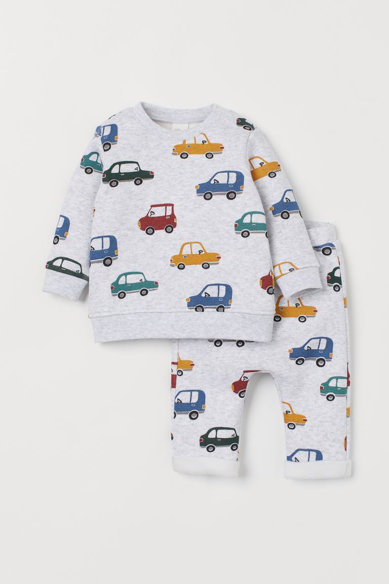 H&M Light Grey Marl Cars Sweatshirt And Trousers