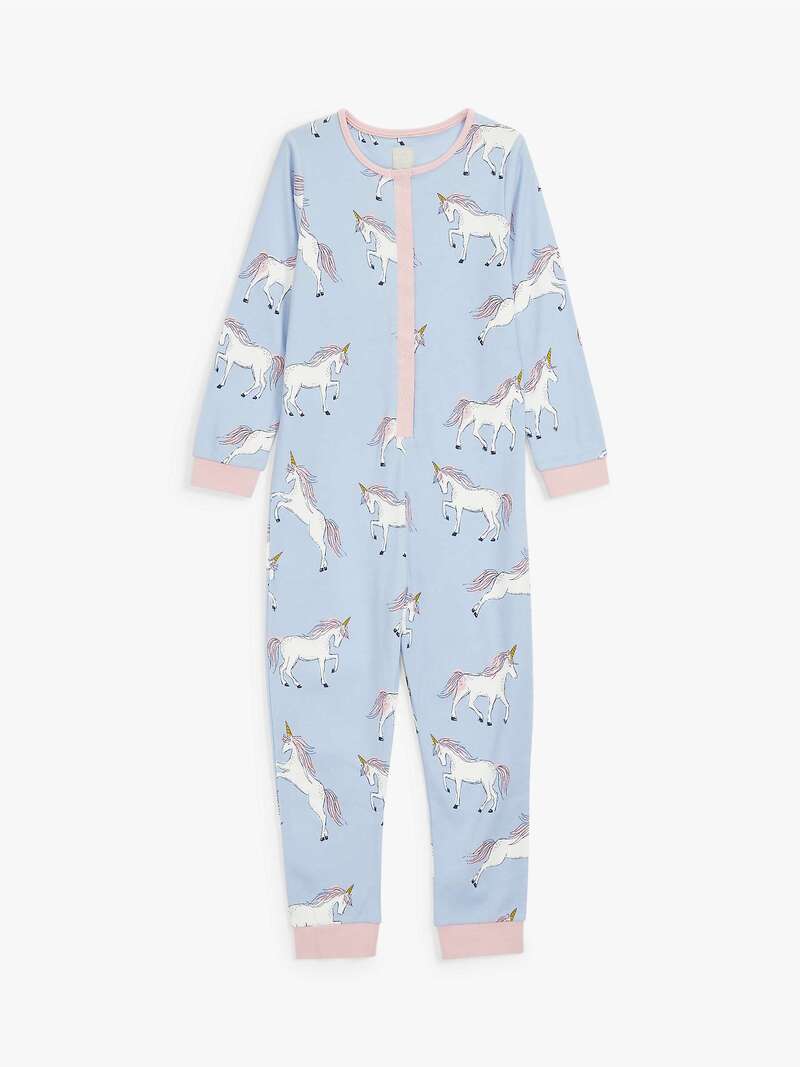 Girls' Unicorn Print Onesie, Light Blue - John Lewis.