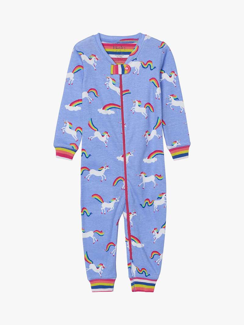 Hatley Baby Organic Cotton Unicorn Stripe Sleepsuit, Purple - John Lewis.