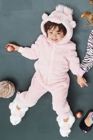 Pink Fleece Unicorn All-In-One - Next.
