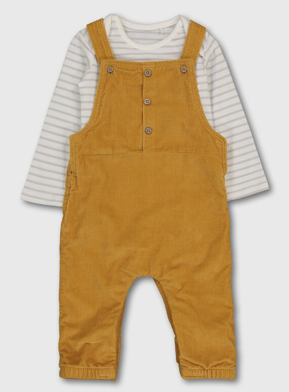 Tu Clothing Mustard Corduroy Dungaree & Bodysuit.