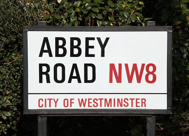 The road sign for Abbey Road NW8 in London.