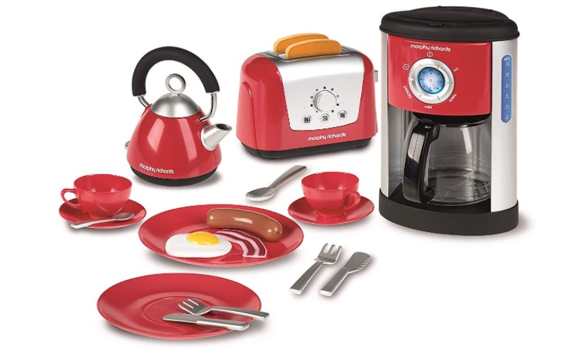 kitchen toy set with kettle, toaster and coffee machine.
