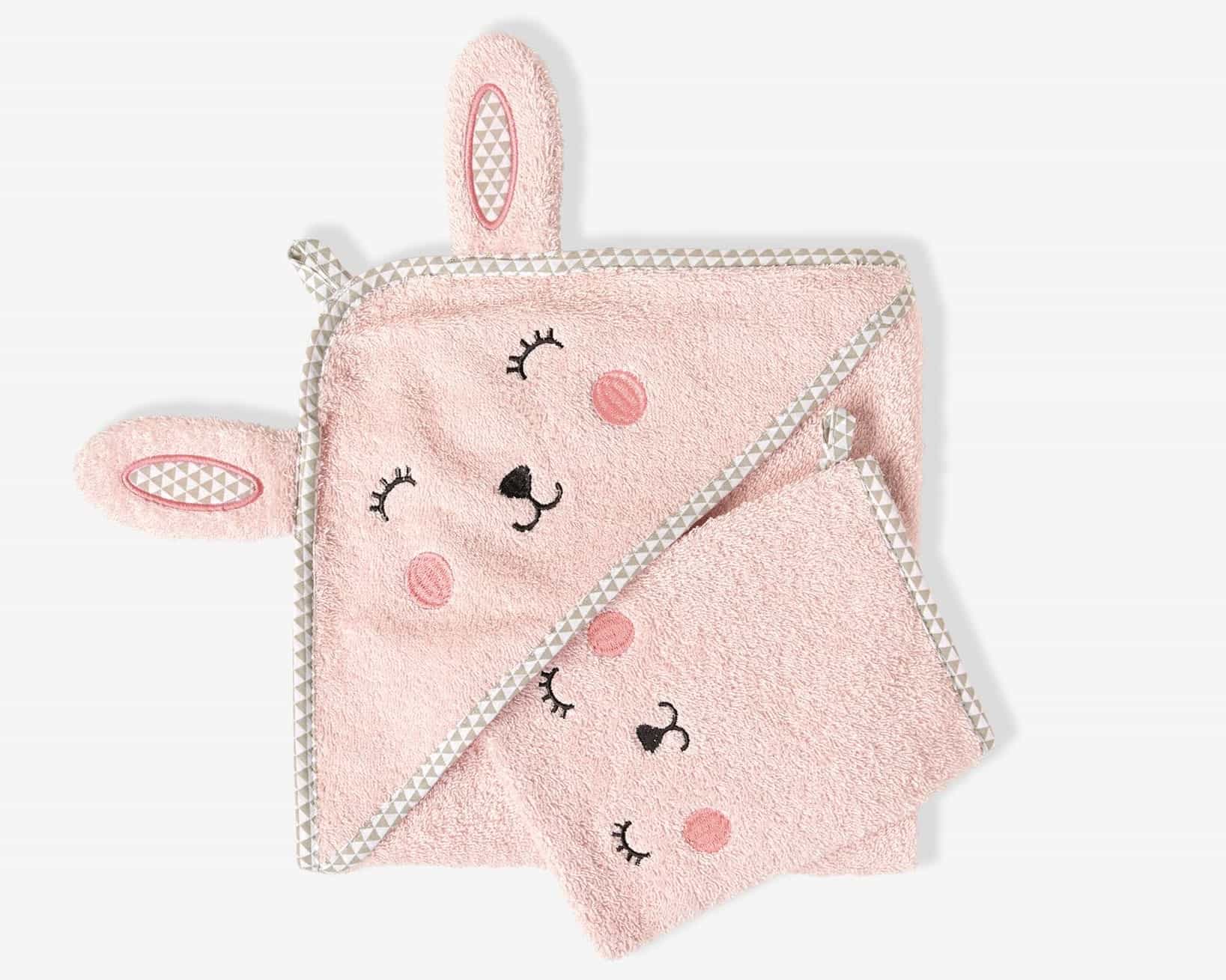Hooded bath cape to keep baby warm and dry.