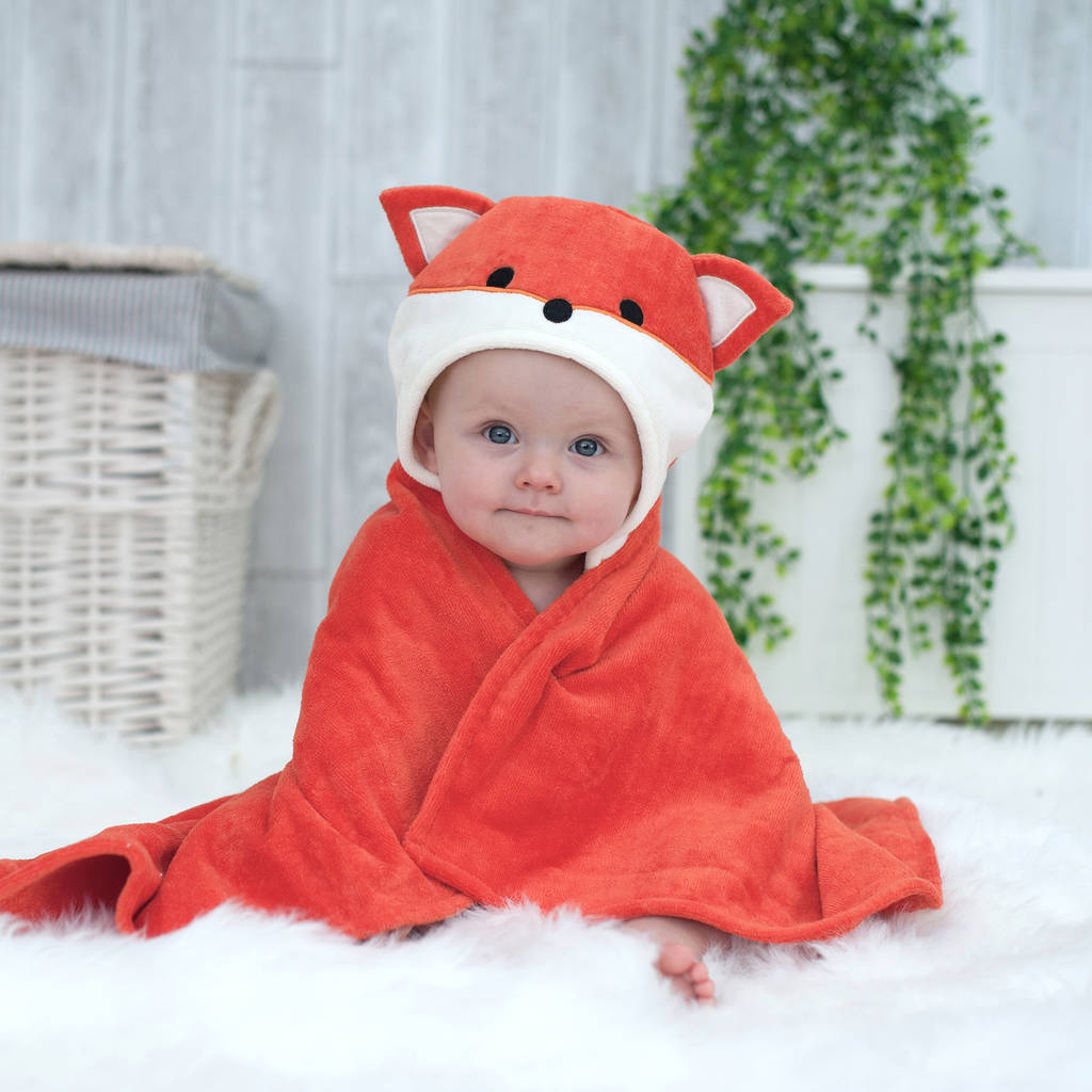 Personalised hooded baby towels.