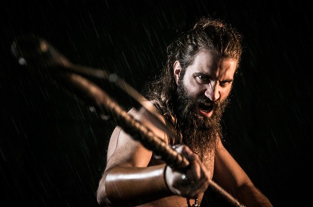 A fiever Viking warrior with his mighty battle lance.