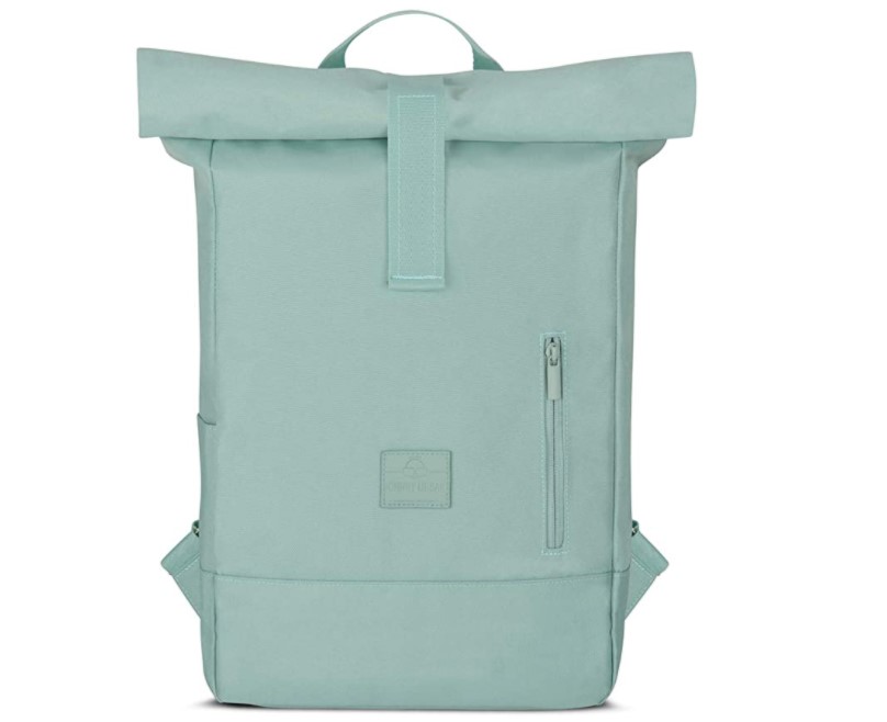 Waterproof roll-top laptop bag boasts a laptop sleeve.