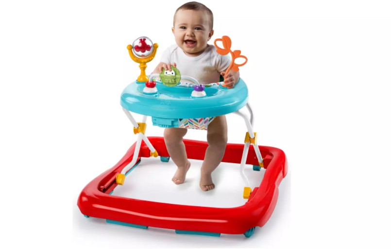 Baby walker with back support for baby's comfort.