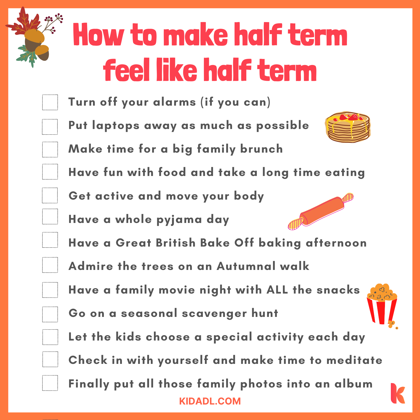 October half term checklist